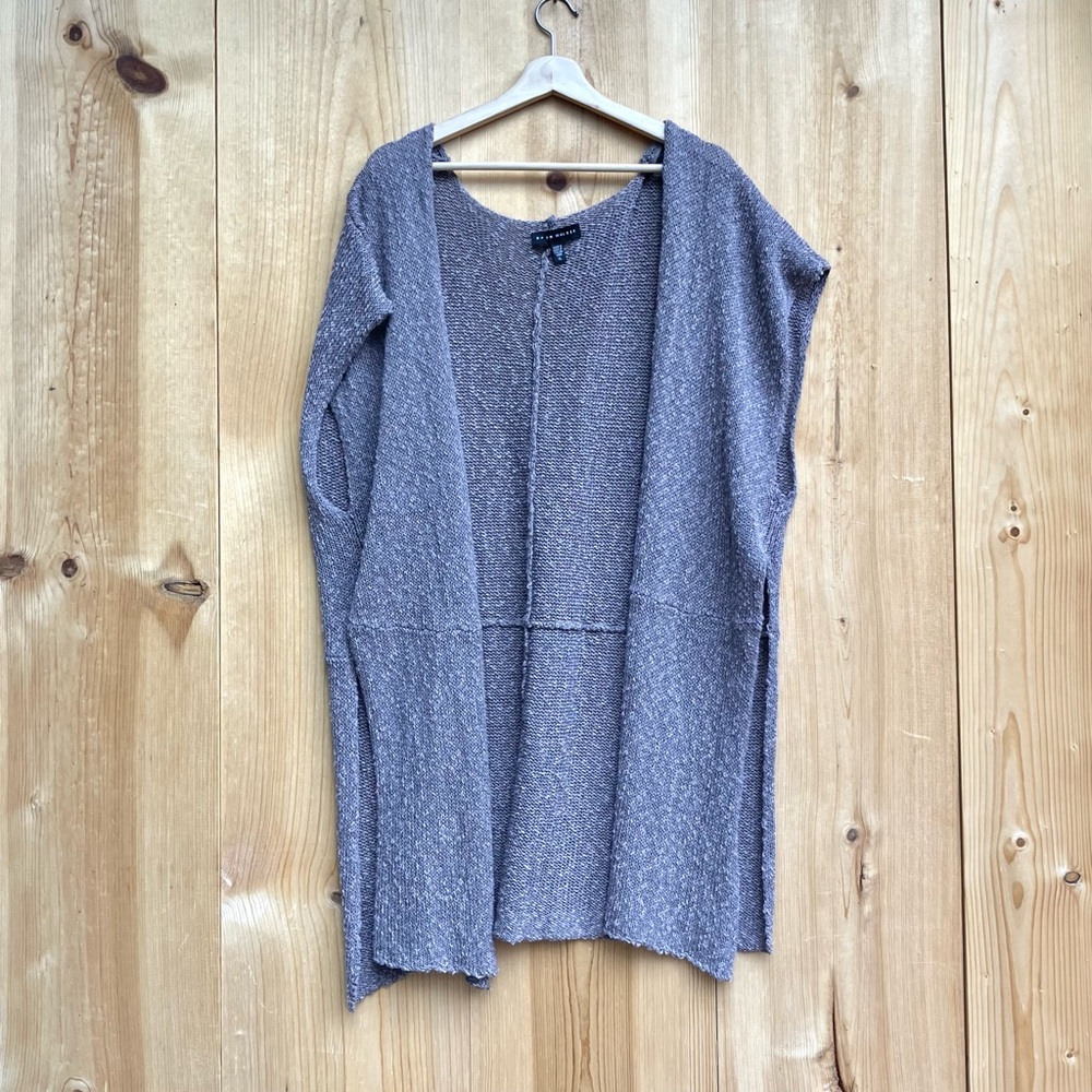 bryn Walker Heathered Taupe Open-Front Sleeveless Cardigan